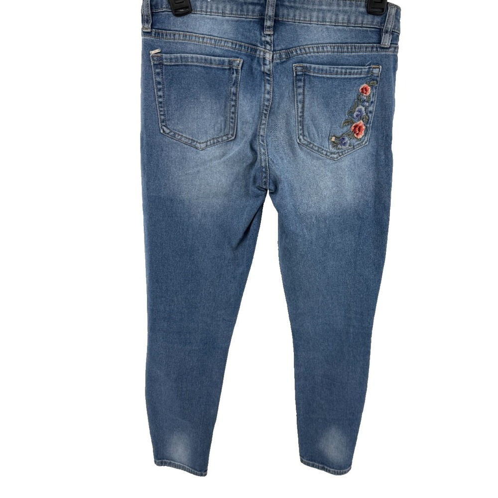 Guess Los Angeles Floral Embroidered Skinny Jeans Medium Wash Blue Size 27x27 - Picture 5 of 6